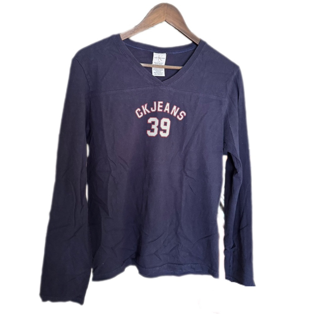 Calvin Klein Jeans Dark Blue V-Neck Shirt Vintage size Large